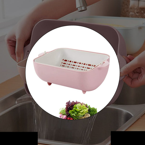 Multifunctional Bpa Free Double Layered Plastic Rotatable Strainer Bowl With Handles For Washing Rinsing Serving Vegetables  Fruits (Multicolor)