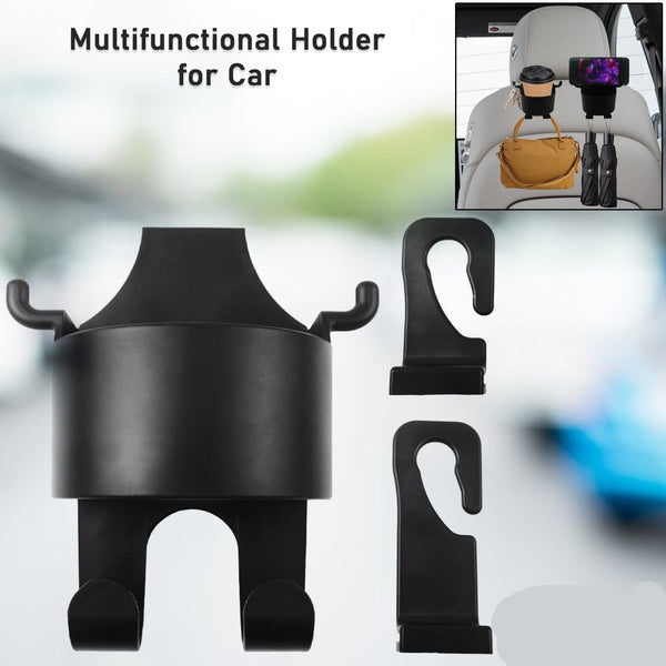 Car Headrest Backseat Organizer 3 In 1 Automotive Cell Phone Drink Cupholder Adapter With Headrest Hooks For Kids And Adults Multifunctional Storage For Car Travel Accessories