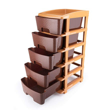 5 Tier Plastic Modular Drawer System For Multiple Use (Brown Color)