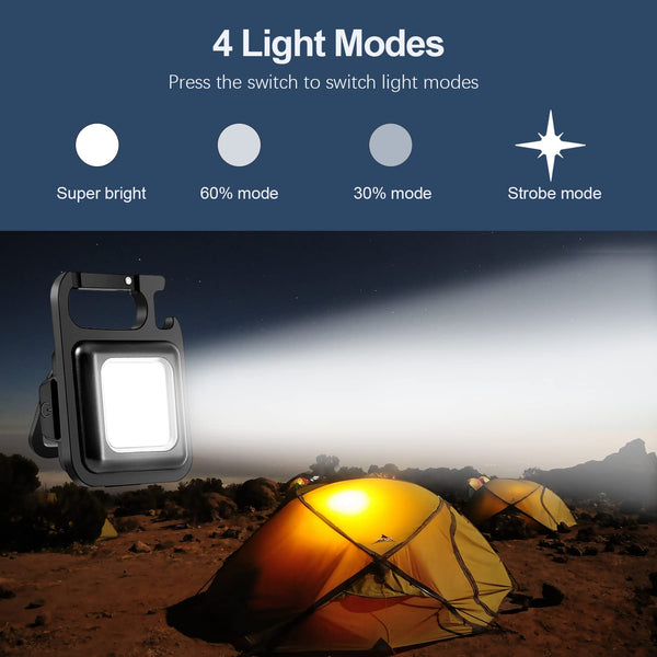 Rechargeable Keychain Mini Flashlight With 4 Light Modes ultralight Portable Pocket Light With Folding Bracket Bottle Opener And Magnet Base For Camping Walking