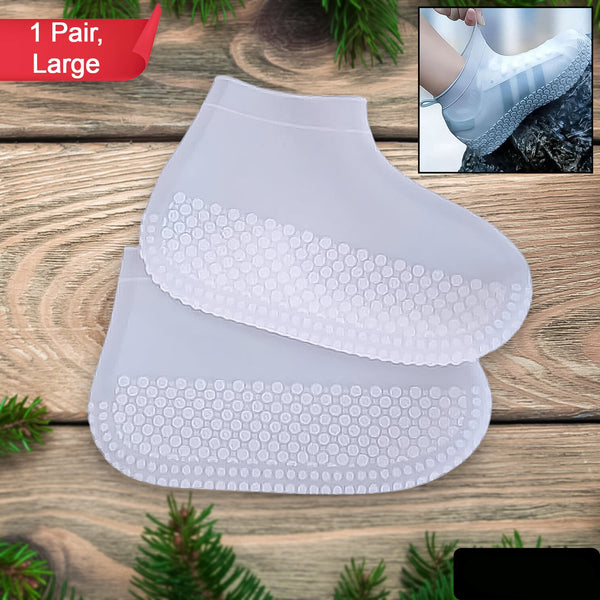 Non-slip Silicone Rain Reusable Anti Skid Waterproof Fordable Boot Shoe Cover (Large Size  1 Pair  Mix Color)