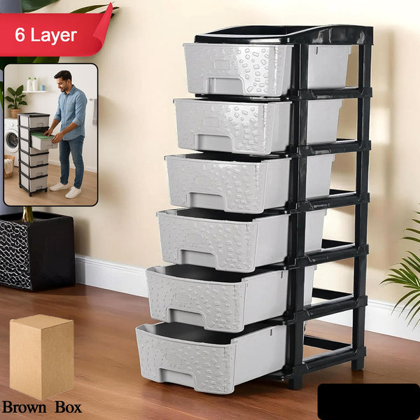 6-layer Heavy-duty Plastic Drawer Organizer Cabinet With Stone Texture Drawers