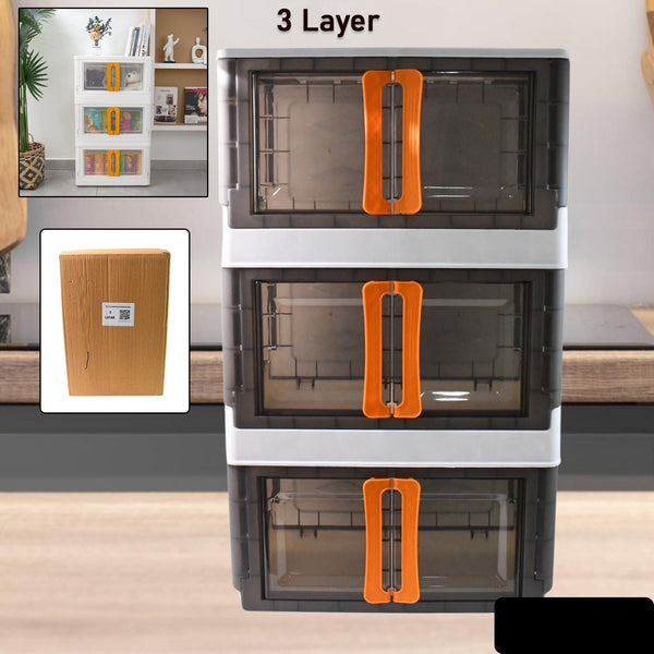 Plastic Folding Wardrobe Storage Organizer (3 Layer  1 Pc)