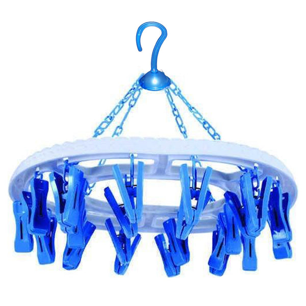 Plastic Round Cloth Drying Stand Hanger With 18 Clips (Multicolor)