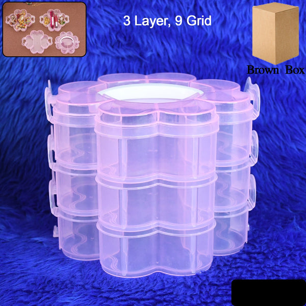 3-layer Transparent Plastic Flower-shaped Storage Box With 9 Grids