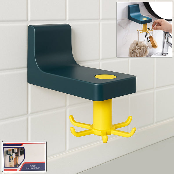 360 Degree Rotating Self Adhesive Plastic Wall Hook Hanger Multifunctional Hanger With 6 Heavy Duty Claw Hooks