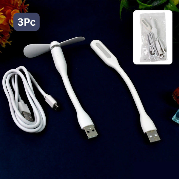 Portable Mini Usb Fan Usb Light  Micro Usb Cable (3 Pcs Set)