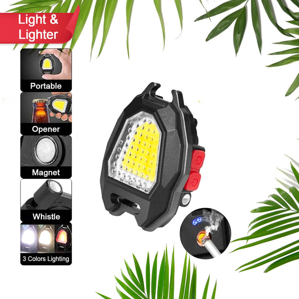 Portable Triangular Shaped Emergency Camping Flashlight With Lighter Lumens Rechargeable Waterproof Portable Led Light Camping Keychain 6lighting Modes With Strong Magnet 3 Color Lighting For Travel Camping Walking