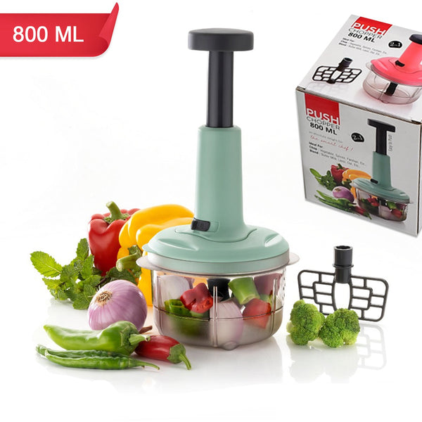 2in1 Push Chopper 800ml Stainless Steel Blade Quick  Powerful Manual Hand Held Food Chopper To Chop  Cut Fruits Vegetables Herbs Onions For Salsa Salad