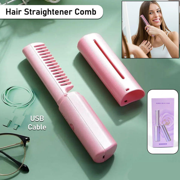 Rechargeable Mini Hair Straightener Travel Portable Usb Charging Cordless Hair Straightener Bursh Three Temperature Adjustments Flat Iron Comb (1 Pc)