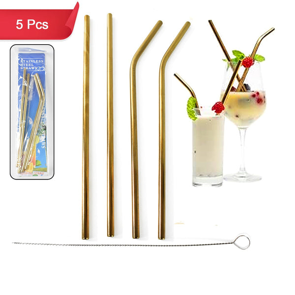 Reusable Stainless Steel Straw With Cleaning Brush (5 Pcs Set)