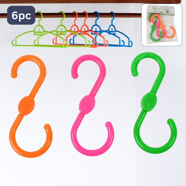 S Shape Plastic Hooks Hanger For Hanging Cloth (6 Pcs Set)