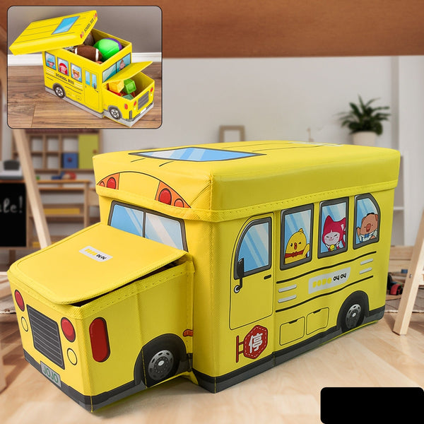 School Bus Shaped Portable Foldable Toy Box Storage With Lid (1 Pc)