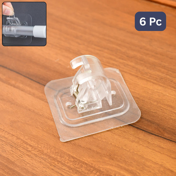 Wall Mount Transparent Self-adhesive Clip With Strong Spring Grip (6 Pcs)