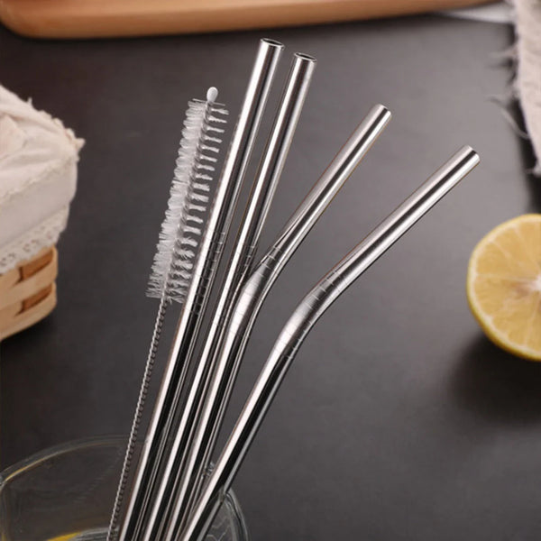 Set Of 4 Stainless Steel Straws  Brush (2 Straight Straws 2 Bent Straws 1 Brush)