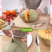 Multifunctional Stainless Steel Fruit Vegetable Pattern Carving Knife Peeler Corer Spherical Dig Ball Scoop Garnishing Dig Ball Spoon Kit.