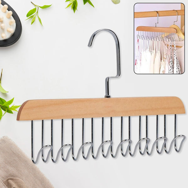 Space Saving 8 Hooks Wooden Hangers (Hanging Hook Included  1 Pc)