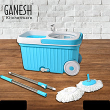 Sporty Plastic Spin Mop With Bigger Wheels And Plastic Auto Fold Handle For 360 Degree Cleaning.