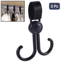 Multi-purpose Strong Pushchair Hook Clip Baby Carriage Hook 360degree Rotating Black Stroller Clip For Hanging Bag Baby Carriage Hook For Cars Wheelchairs Walking Aids Bicycles Shopping Trolley Bicycles (3 Pc)