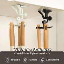 360 Degree Rotating Figure 6 Claw Kitchen Utensils Holder Hook Organizer Kitchen Rack Non-punching And Trace Sticky Hook For Bathroom Door Wall White (1 Pc )