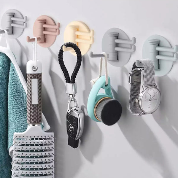 Sticky Hook Household Strong Punch-free Hook 180 foldable Multi-function Rotatable Hook With 3 Hooks Suitable For Bathroom Kitchen Office (3 Pc)