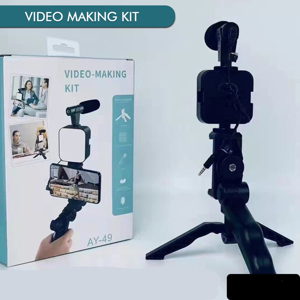 Vlogging Kit For Video Making With Mic Mini Tripod Stand Led Light  Phone Holder Clip For Making Videos
