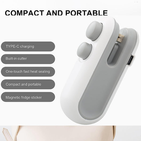 Mini Bag Sealer 2 In 1 Seal Cutter Heat Sealers Type-c Usb Charging Portable Bag Reseller Handle Food Sealer Sealing Machine For Food Storage Plastic Bags Snacks Keep Food Fresh