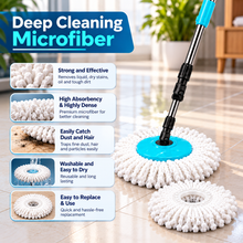 WIDE PICKS Dual Drive Spin Mop with 4 Easy Wheels & Puller Handle Twin Bucket Set | Elite Plastic Wringer | 360° Rotating Mop, Adjustable Handle | 2 Microfiber Refills | Pocha | Turquoise & Black
