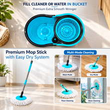 WIDE PICKS Dual Drive Spin Mop with 4 Easy Wheels & Puller Handle Twin Bucket Set | Elite Plastic Wringer | 360° Rotating Mop, Adjustable Handle | 2 Microfiber Refills | Pocha | Turquoise & Black