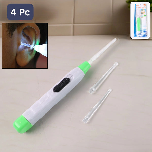 White Led Flashlight Earpick With Tweezer (4 Pc)
