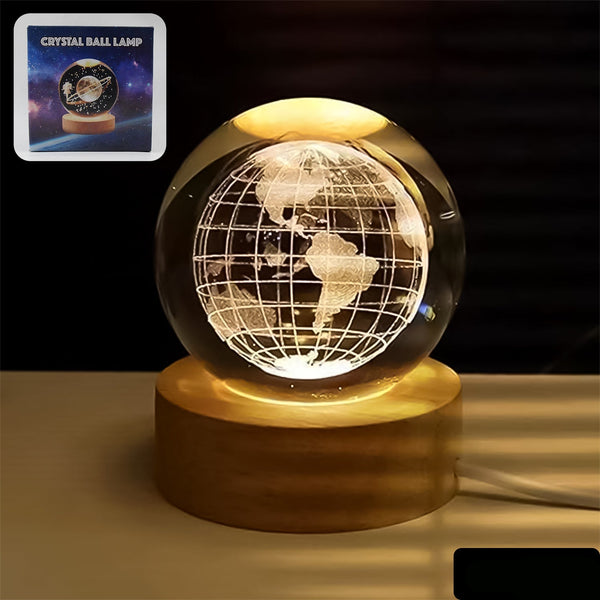 World 3d Crystal Ball Lamps With Wood Base (1 Pc)