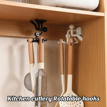360 Degree Rotating Figure 6 Claw Kitchen Utensils Holder Hook Organizer Kitchen Rack Non-punching And Trace Sticky Hook For Bathroom Door Wall White (1 Pc )