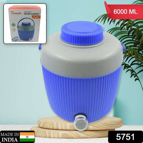 Insulated Water Jug, Insulated Plastic Water Jug with a Sturdy Handle, Water Jug Camper with Tap Plastic Insulated Water Storage Cool Water Storage for Home & Travelling (6000 ML)