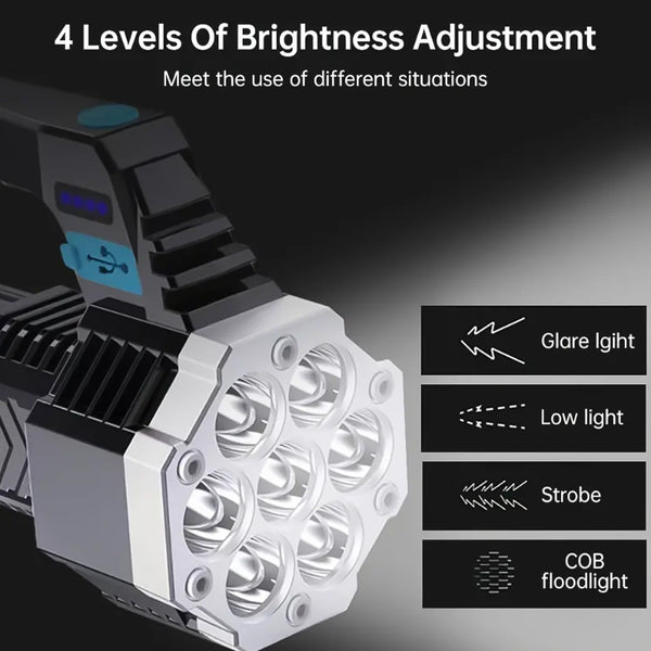 Portable Flashlight Torch Cob 7led Hand Light Usb Rechargeable Light With Side Light (1 Pc)