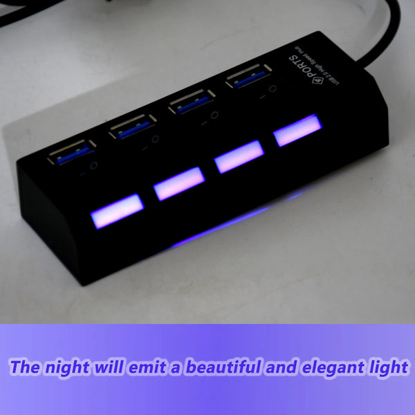 4 Port Usb Hub Usb 2.0 Hub Splitter High Speed With On/ off Switch Multi Led Adapter Compatible With Tablet Laptop Computer Notebook