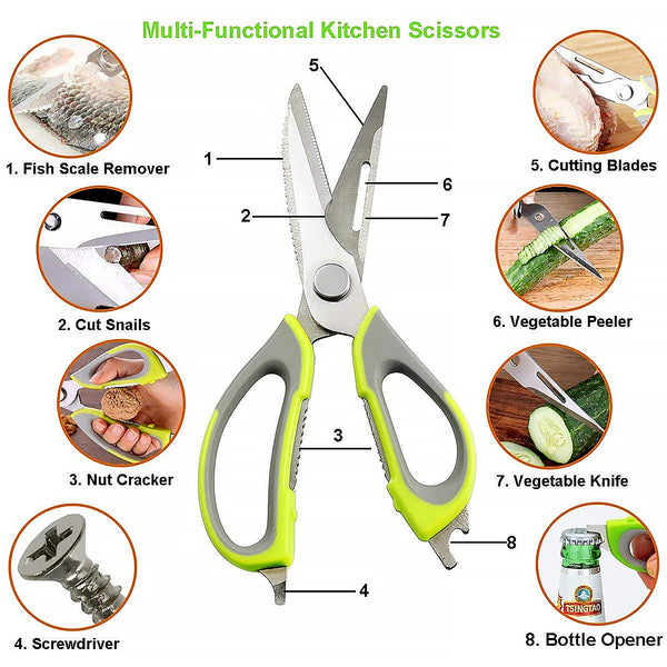 Multi-purpose Kitchen Shears With Magnetic Holder Stainless Steel Red Multifunction Heavy Duty And Kitchen Scissors