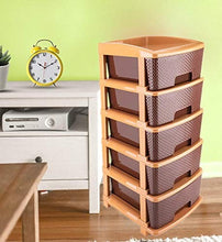 5 Tier Plastic Modular Drawer System For Multiple Use (Brown Color)