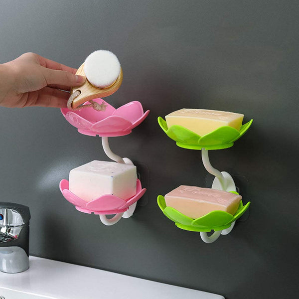 Dabble Layer Flower Self Draining Soap Dish Holder Bathroom Shower Soap Holder Dish Storage Plate Tray For Bathroom Kitchen Bathtub