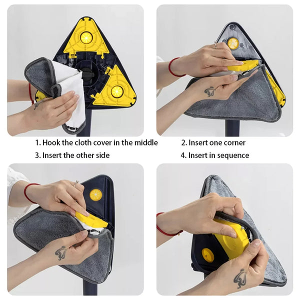 Rotatable Adjustable Triangle Cleaning Mop Triangle Mop with Stainless Steel Long Handle Push-Pull Squeezing Cleaning Mop Dry &amp; Wet Mop for Floor Windows (1 Pc)