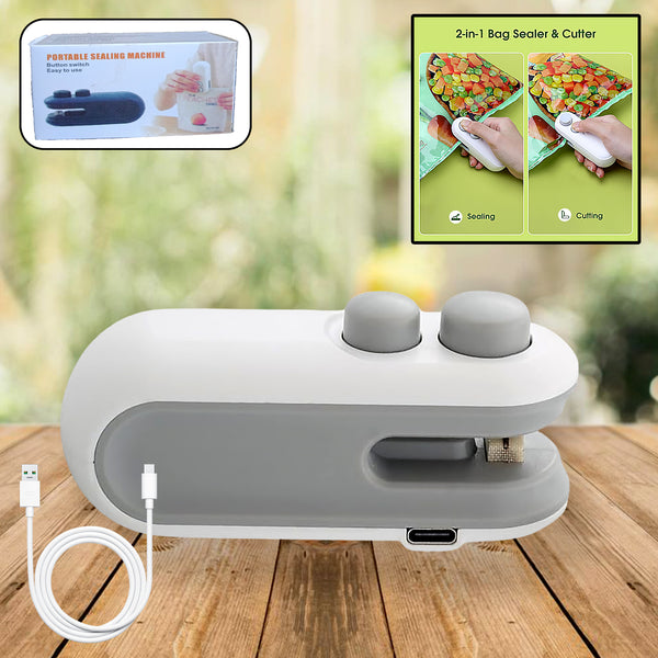 Mini Bag Sealer 2 In 1 Seal Cutter Heat Sealers Type-c Usb Charging Portable Bag Reseller Handle Food Sealer Sealing Machine For Food Storage Plastic Bags Snacks Keep Food Fresh