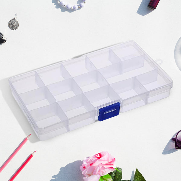 15 Grids Jewelry Organizer Plastic Jewelry Organizer Box Clear Jewelry Organizer Box Plastic Bead Organizers With Adjustable Dividers For Herbs Pills Bead Jewelry And Other Small Item (1 Pc)
