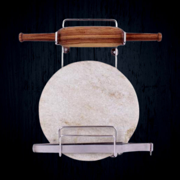 Chakla Belan Chimta Stand Rolling Pin Board Tong Holder Silver Stainless Steel Multi-purpose Rack For Kitchen (1 Pc )