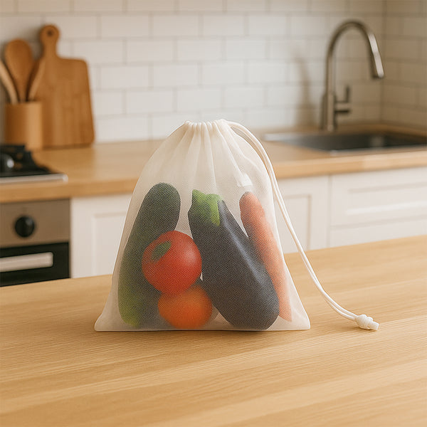 Reusable Transparent Drawstring Mesh Storage Bag (3 Pc)