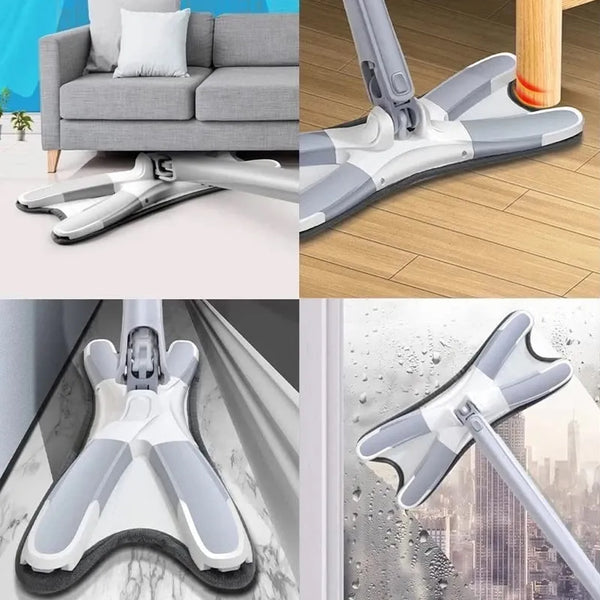 Adjustable Long Handle 360 Degree Flat Hand Mop X Type Automatic Water Rotation For Wood Ceramic Tile Easy Squeeze Mop For Floor Window Wall Kitchen Sofa Corners Ceiling