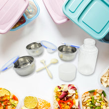 6 in 1 Tiffin Box-lunch Box 3 Stainless Steel Containers  Plastic Lid Box  Spoon  Fork Plastic Bottle  Insulated Fabric Bag  Leak Proof  Microwave Safe  For Office College And School For Men Women (6 Pcs)