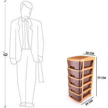 5 Tier Plastic Modular Drawer System For Multiple Use (Brown Color)