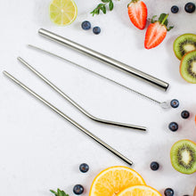 Reusable Stainless Steel Straws With Travel Case Cleaning Brush Eco Friendly Extra Long Metal Straws Drinking Set Of 4 (2 Straight Straws 1 Bent Straws 1 Brush)
